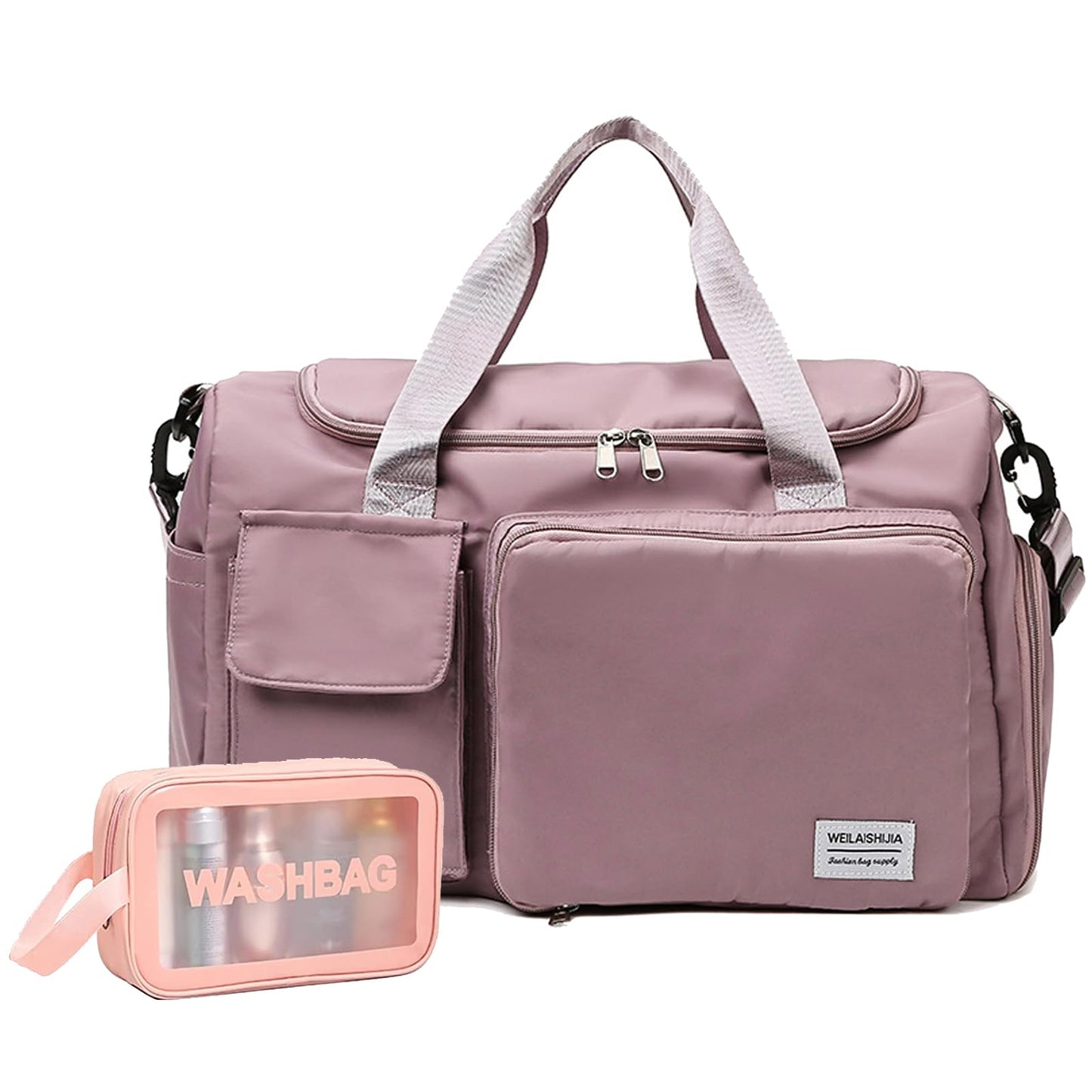 Pink+Toiletry Gym Bag for Women - Foldable Travel Duffel with Wet Pocket & Shoes Compartment, Dance & Overnight Bag, Small Luggage for Women and Man