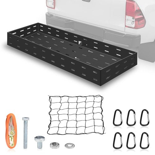 HUGEBO Folding Hitch Cargo Carrier 60" x 20" x 5", 500 lbs Capacity Rear Luggage Rack with Net & Straps, Fits 2" Receiver for SUV, Truck, RV, Ideal for Camping & Travel