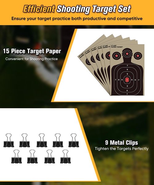 Ardier Adjustable Shooting Target Stand with 5-Prong Base, Portable Steel Target Holder with 9 Clips and 15 pcs Paper, Ideal Hunting Accessories for Outdoor Shooting Range, L