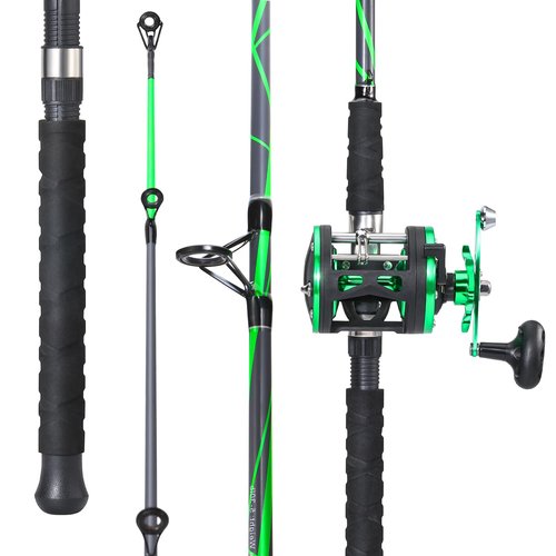 Sougayilang Progressive Glass Fishing Pole Conventional Reel Combo Medium Heavy for Catfish Salmon and Steelhead-7'0"- Green Reel with Right Handed