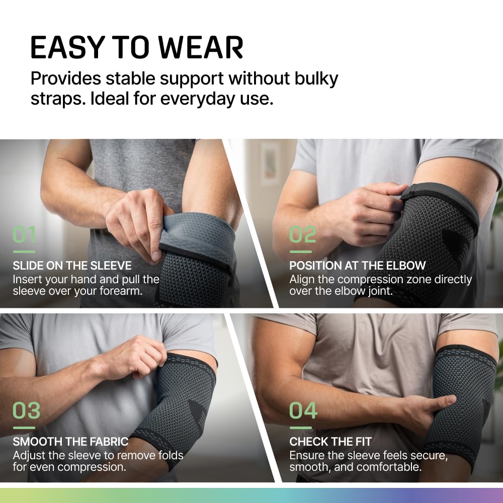 Modvel 2 Pack Elbow Brace for Tendonitis and Tennis Elbow Brace for Women and Men, Elbow Compression Sleeve for Pain Relief and Recovery – Elbow Sleeves Weightlifting Men, Sports & Workout, Arm Brace