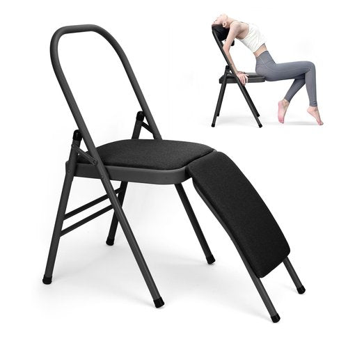 tonchean Yoga Auxiliary Chair with Lumbar Back Support Professional Thickened Foldable Balance Handstand Training Tool Abs & Core Strength Training for Seniors and Adults（Black）