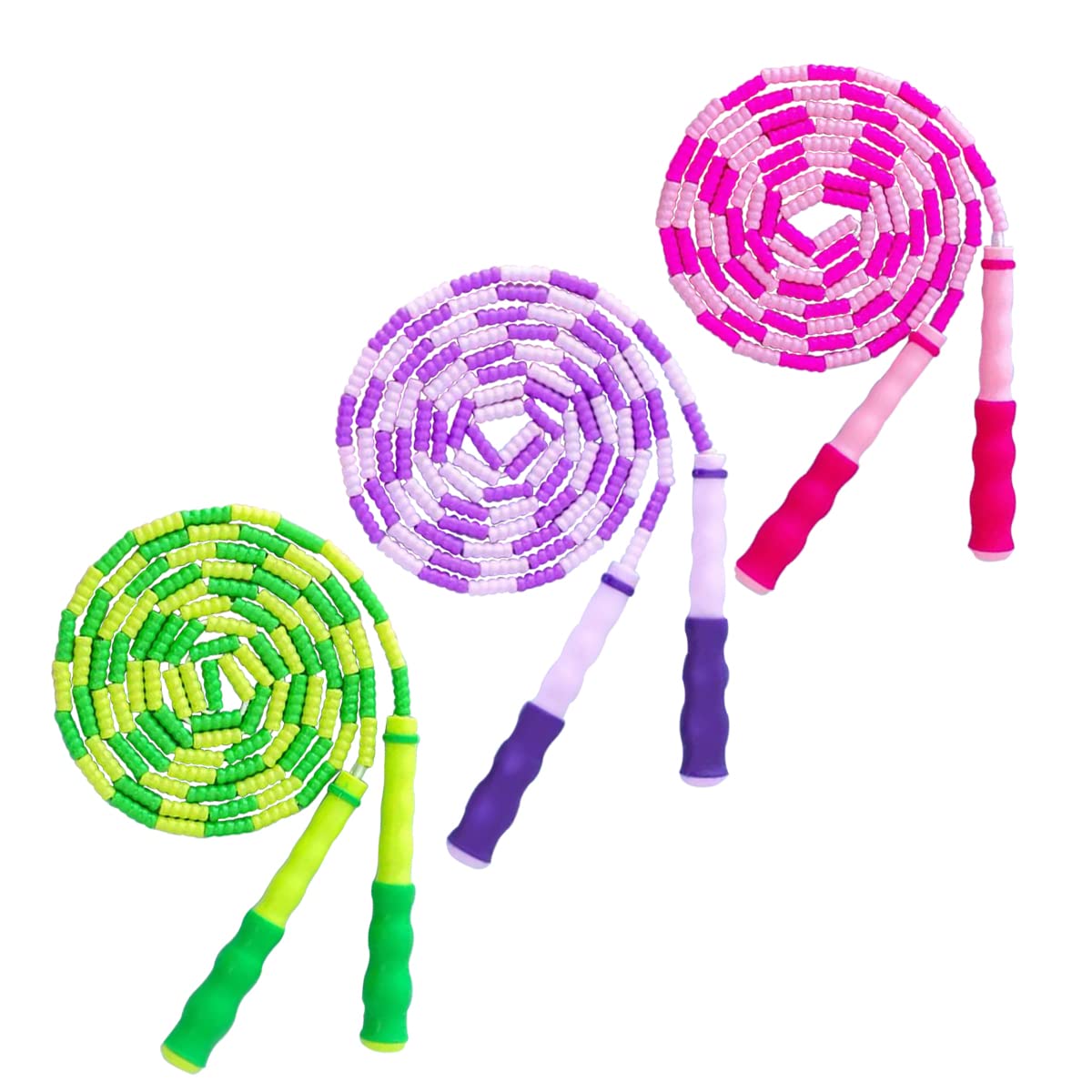 TYSISKNO 3er-Pack Springseil für Kinder, Mädchen und Jungen, weiche Perlen-Springseile, verstellbares Springseil, hält Fit, Training – 2.5 m