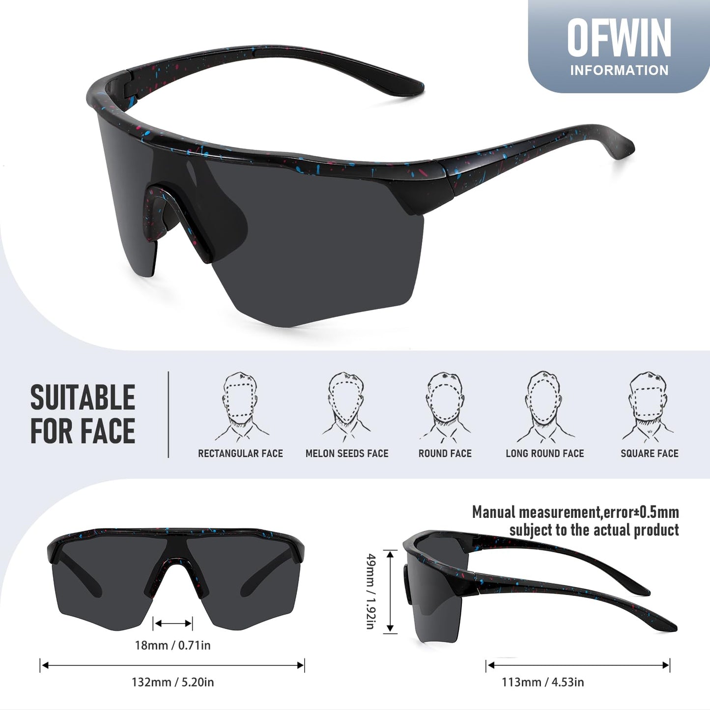 Ofwin Kids Sports Sunglasses for Boys Girls Polarized Youth Softball Baseball Sunglasses Cycling Running Age 5-15 Black Frame/Gray Lens
