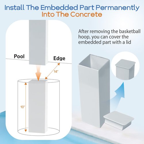 Pool Basketball Hoop for Inground, Poolside Basketball Goal with 18'' Standard Rim, Acrylic Backboard, Rustproof Aluminum Alloy Frame - Adjustable Height 20 to 42 Inches (Silver, In-Ground)