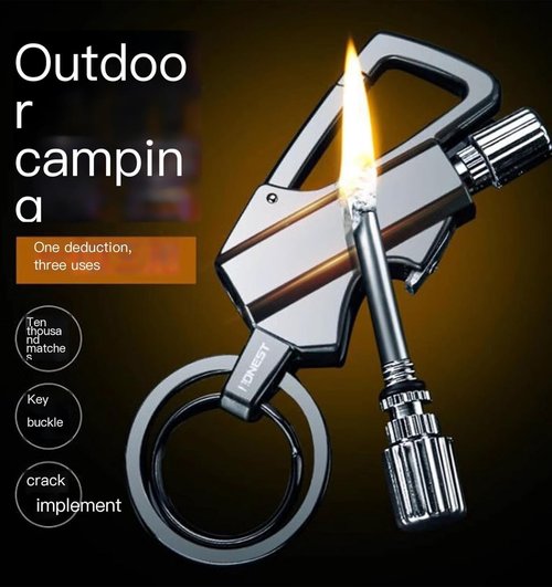 Permanent Match Infinity Lighter, Metal Forever Match Keychain Lighter, Flint Matchstick Fire Starter for Outdoor Camping (Black)