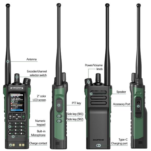 BAOFENG Radio UV32 Ham Radio Handheld 10W Rechargeable Walkie Talkies Long Range UV-32 Two Way Radio NOAA Weather Radio with GPS,Copy Frequency APP Programming 2500mAh Battery USB-C Charging (2P ack)