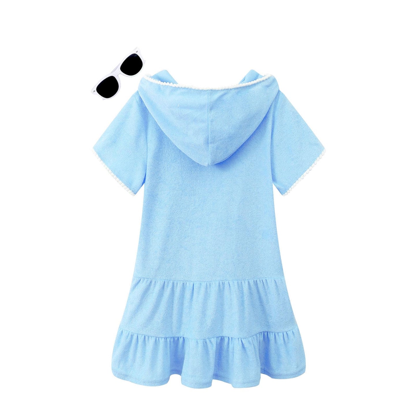 LUCKYGAL Terry Swim Cover-Up for Girls Kids Beach Swimsuit Coverup Bathing Suit, Size 10 11 Blue
