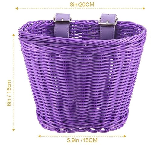 Kid Bicycle Basket Small Wicker Basket Bike Streamers for Girls with 2 Pieces Bell and 30 Pieces Stickers, Bicycle Decoration Accessories for Boys and Girls