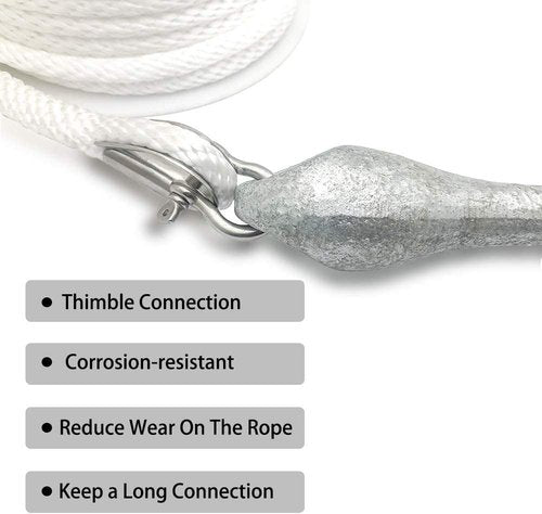 Young Marine Premium Solid Braid MFP Anchor Line Braided Anchor Rope/Line 3/8 Inch 100FT with Stainless Steel Thimble & Shackle (3/8" x 100', White)