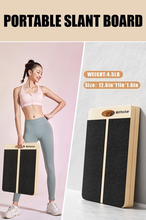 WITHSTAR Portable Wooden Slant Board for Calf Stretching Squats Calf Stretcher Pilates Adjustable Incline Board for Knees Ankle Heel Feet Leg