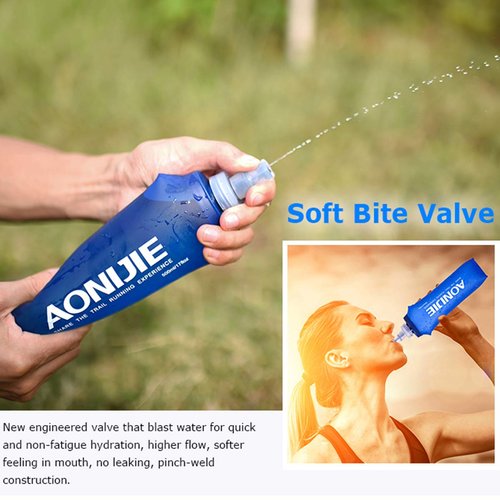 AONIJIE 2 Pack Soft Water Bottle, TPU Collapsible Flask Foldable Bottles for Hydration Pack, BPA-Free, for Running Hiking Cycling Climbing (2 Pcs - 500ml)