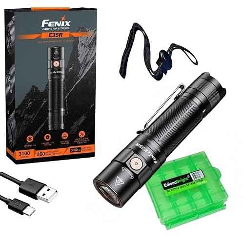 Fenix E35R 3100 Lumen USB Rechargeable LED Compact EDC Flashlight, Battery EdisonBright Accessory case Bundle