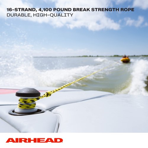 Airhead 2 Section Tow Rope, 1-4 Rider Towable Tube Compatible, Dual Sections, 4,150lb Break Strength, 50 ft and 60 ft Options, Keeper Included