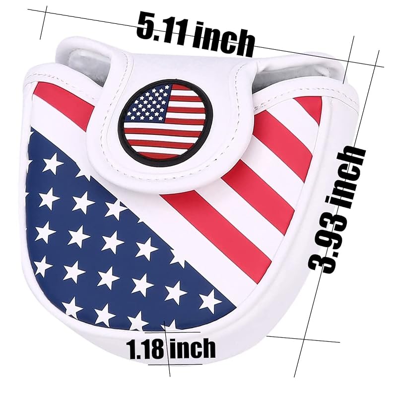 US Flag Mallet Putter Headcover - Magnetic PU Leather Golf Club Cover for Scotty Cameron X5, Odyssey & Titleist Putters