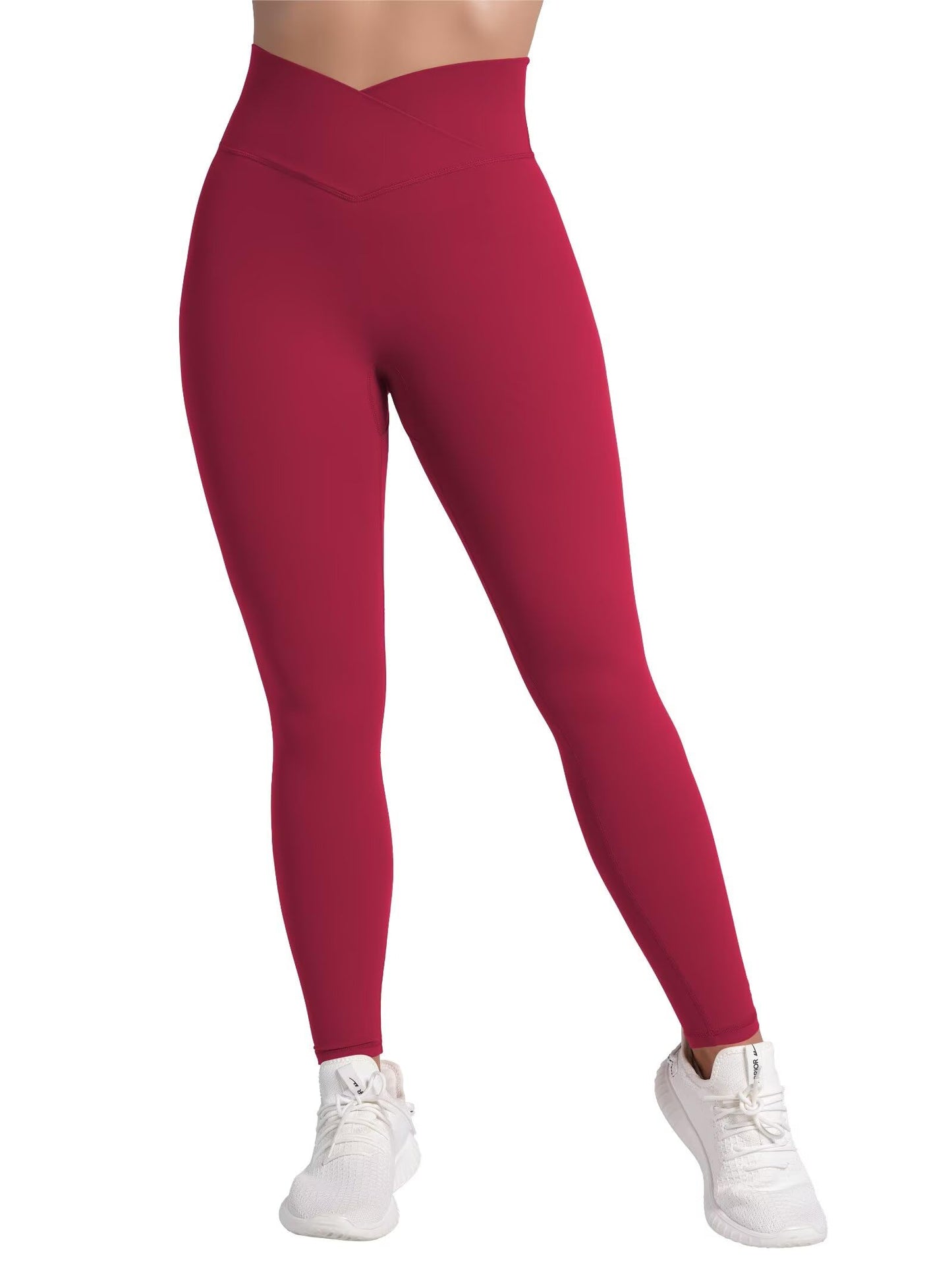 Sunzel Sunlissia Hidden Butt Lifting Scrunch Workout Leggings for Women, Crossover High Waist Yoga Pants with Tummy Control 25" Scarlet Red Medium