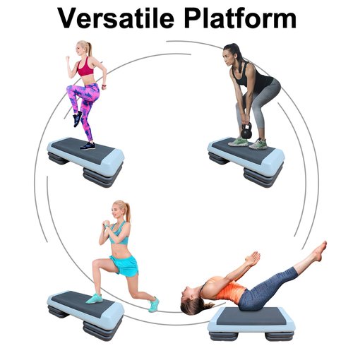 Ucootifly Exercise Aerobic Step Platform,Adjustable Height Fitness Stepper with 4 Stackable Risers, Aerobics Stepper Workout Stepper for Gym Home Cardio Strength & Training - Gray