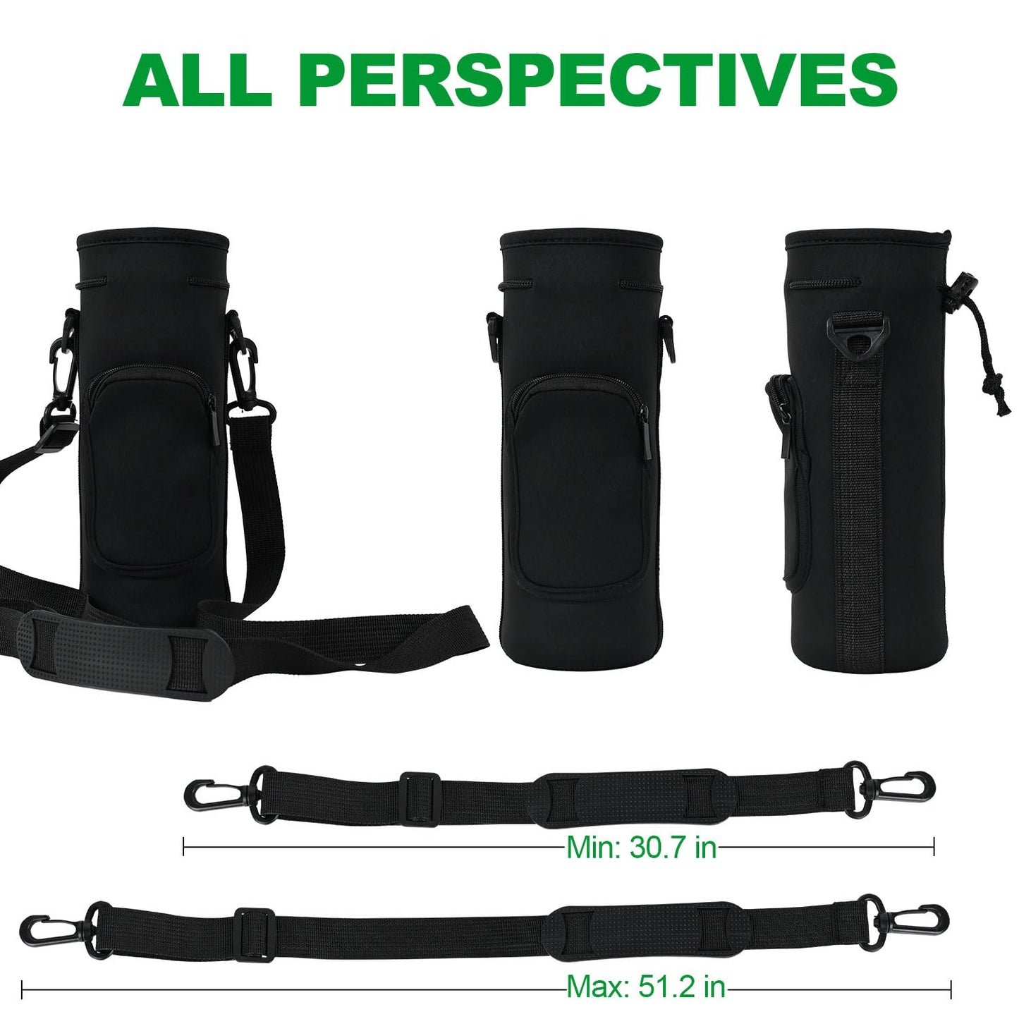NUENSS-ROR Water Bottle Carrier Bag for Owala FreeSip Insulated Stainless Steel Water Bottle 16oz 24oz 32oz 40oz, WaterBottle Sleeve Holder, Adjustable Shoulder Strap & Pocket (Black, 24 Oz)