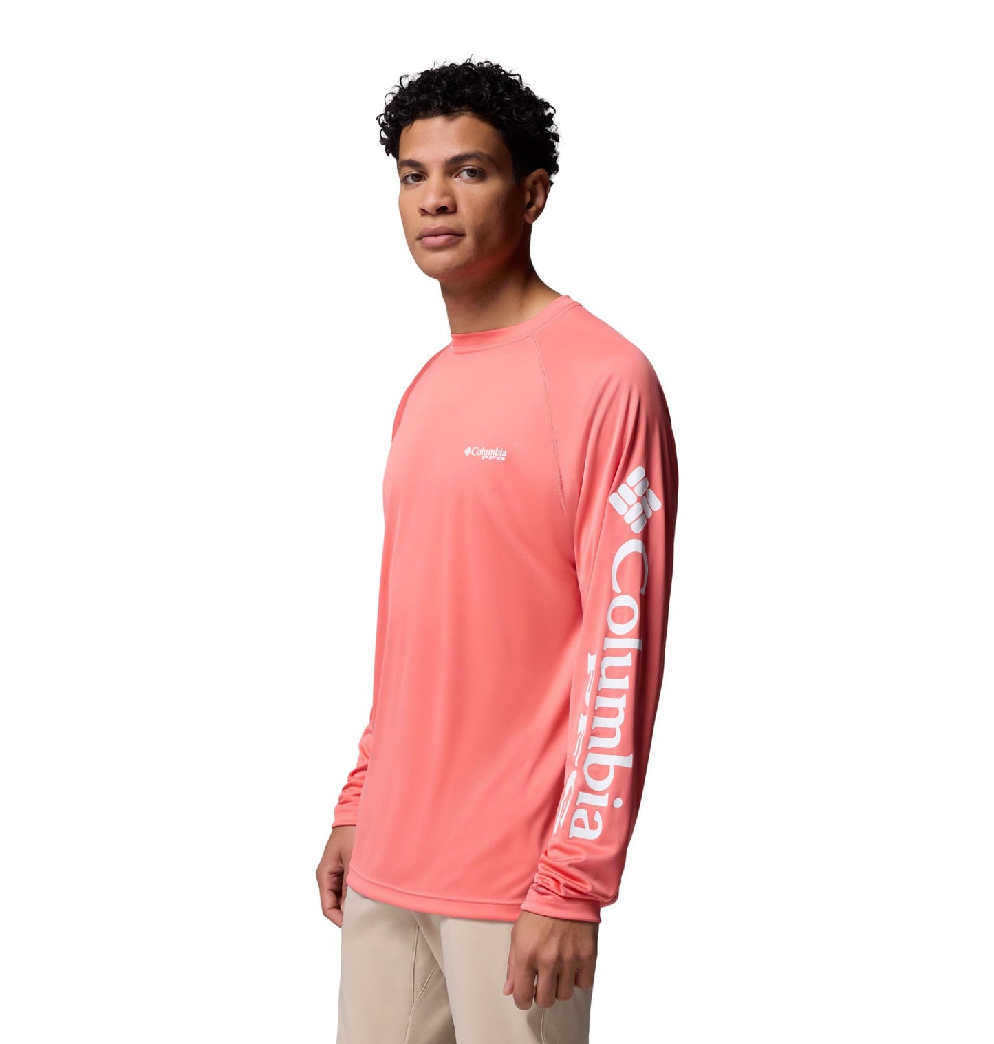 Columbia Men's PFG Terminal Tackle Long Sleeve Fishing Shirt, Melonade/White Logo, 3X