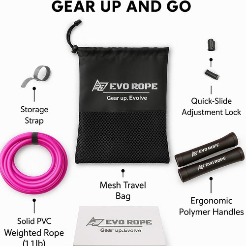 EVO Rope - Weighted Jump Rope for Men & Women ??Adjustable Heavy Skipping Rope with Ergonomic Anti-Slip Handles ??Tangle-Free Ball Bearings ??Ideal for HIIT, CrossFit, Boxing, MMA, Muay Thai, Cardio, Home Gym, & Full-Body Fitness
