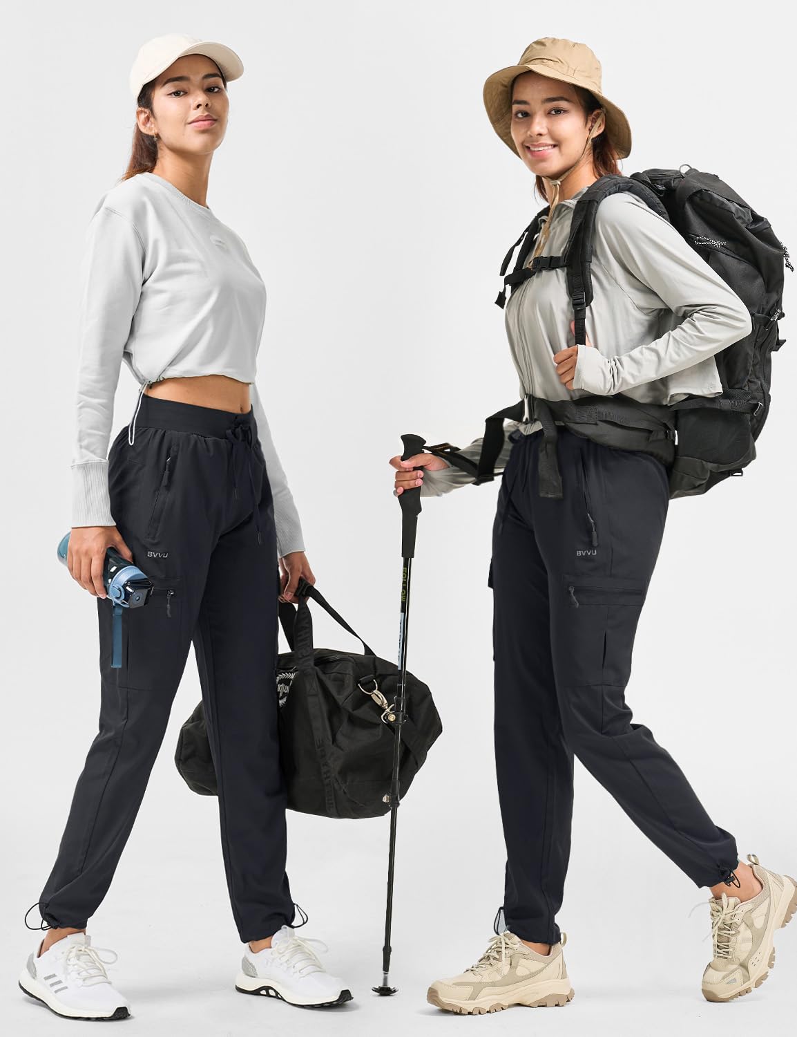BVVU Women's Hiking Pants Lightweight Quick Dry Travel Outdoor Pants Waterproof Work Cargo Joggers with Zipper Pockets Black