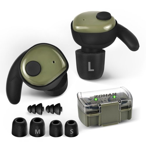 ZOHAN Shooting Ear Buds with 4X TSC Hearing Boost, Rechargeable Bluetooth Earbuds for Shooting, 9g Hearing Protection 2X Noise Blocking, 60+ w/Case (Green)