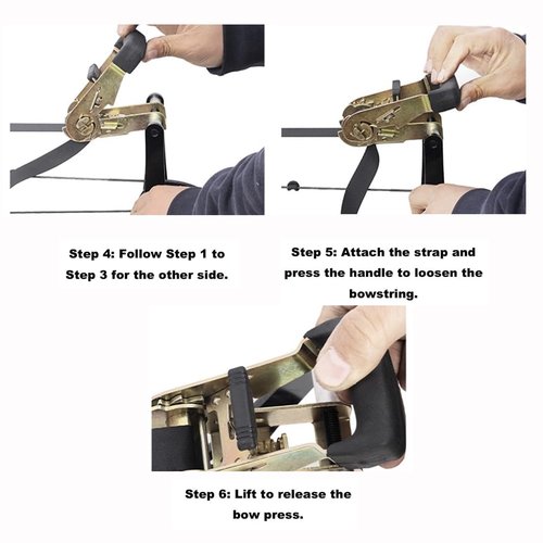 Handheld Bow Press, Archery Compound Bow Press, Aluminum Alloy Bow Press for Compound Bow and Crossbow, Universal Ratchet Type Fine Tuning Tool, 51.2” Strap
