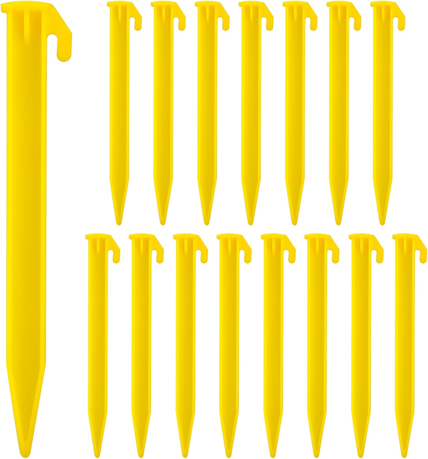 16 PCS Plastic Tent Stakes,5.7 Inch Pegs Serrated Edges Heavy Duty Canopy Anchoring Pegs for Outdoor Lawn Beach Garden Decoration and Fixation(Yellow)