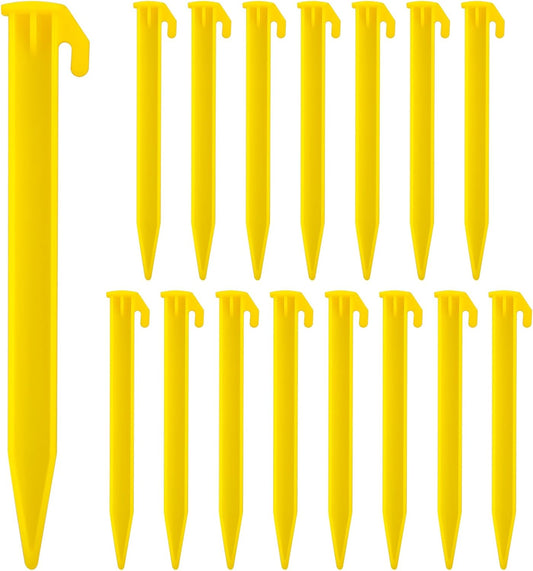 16 PCS Plastic Tent Stakes,5.7 Inch Pegs Serrated Edges Heavy Duty Canopy Anchoring Pegs for Outdoor Lawn Beach Garden Decoration and Fixation(Yellow)