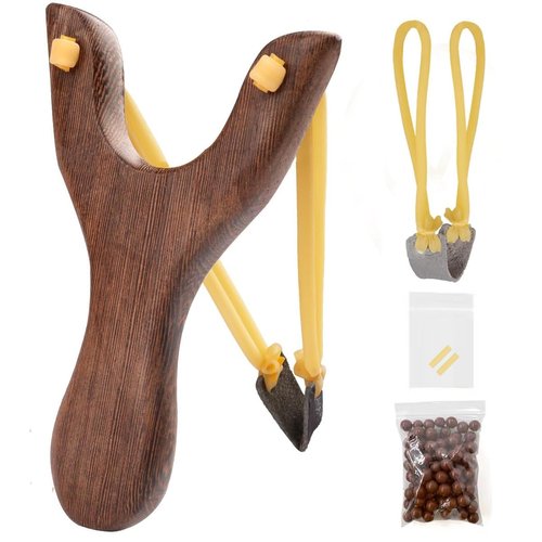 Solid Wooden Slingshot with Classic Construction Hunting Slingshot for Catapult Game,Outdoor,Huting-for Biginners/Adult (Deep Brown)