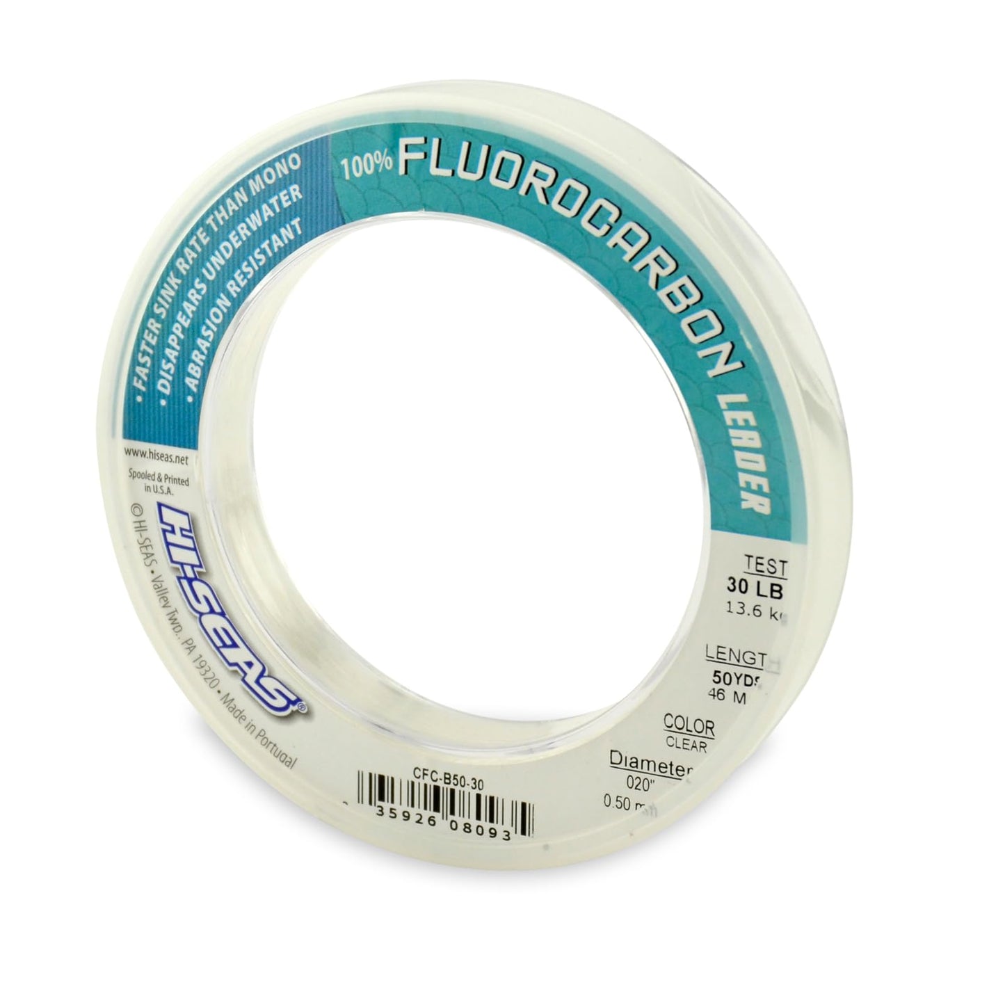 HI-SEAS 100% Fluorocarbon Fishing Leader, 30 lb, Clear, 50 yd