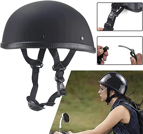 Motorcycle Half Helmet, DOT Approved Adult Men Women Retro Open Face Bike-Helmets, Bicycle/Skateboard Helmet for Adults, Bike, Skate, Scooter, Longboard Half Shell Helmet (Matte Black, Large)