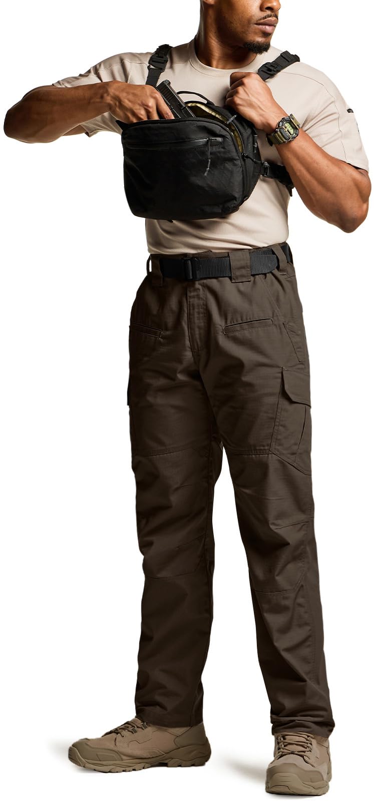 CQR Men's Tactical Pants, Water Resistant Ripstop Cargo Pants, Lightweight EDC Work Hiking Pants, Outdoor Apparel, Raider Dark Brown, 42W x 30L