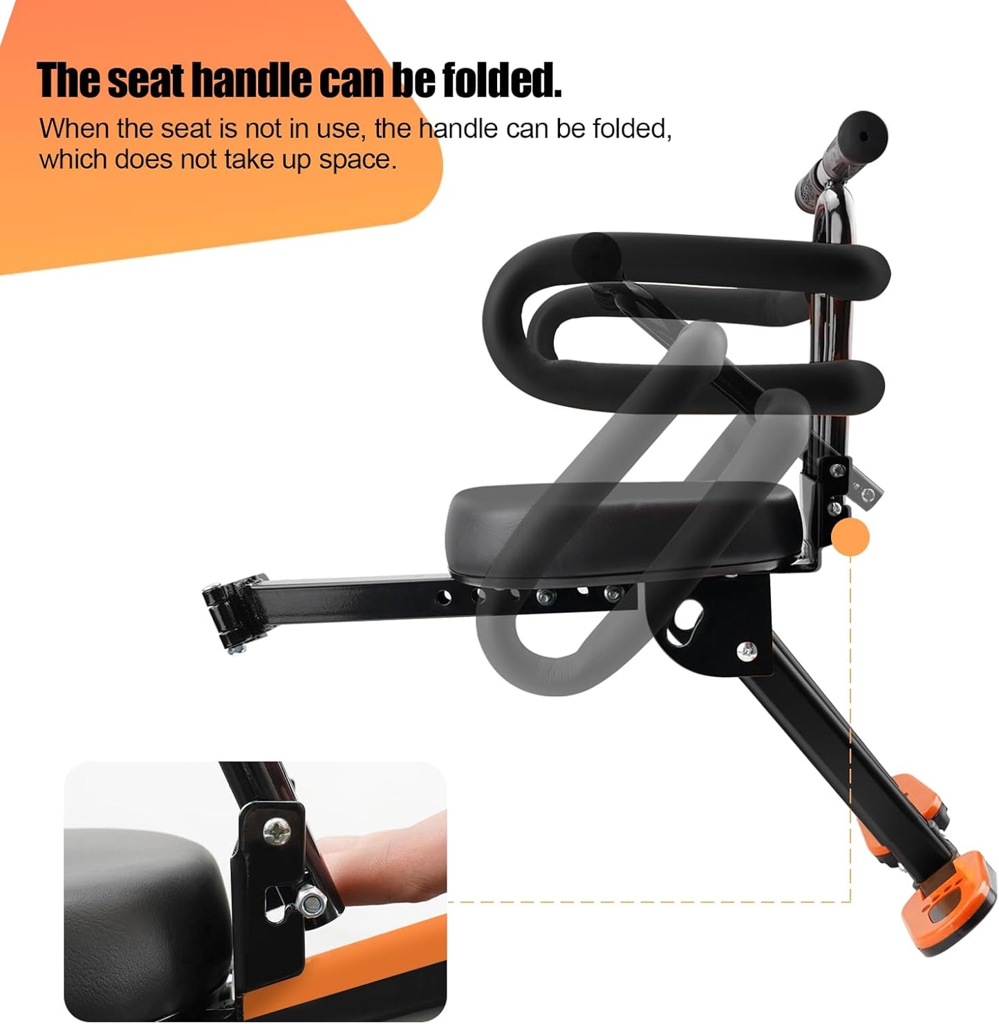Kids Bike Seat with Handlebar Attachment, Detachable Front Mounted Child Bicycle Seats with Foot Pedals for Children 2~5 Years, Compatible with All Adult Mountain Bikes (Handle+Seat)