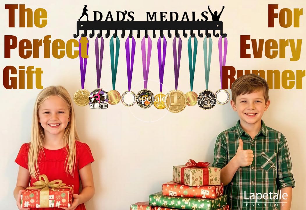 Lapetale Fashion Metal Medal Hanger Display for 63 Medals – She Believed She Could So She Did (16" Wide with 20 Hooks) - Black- Awesome Gifts-Patent NO.983560S