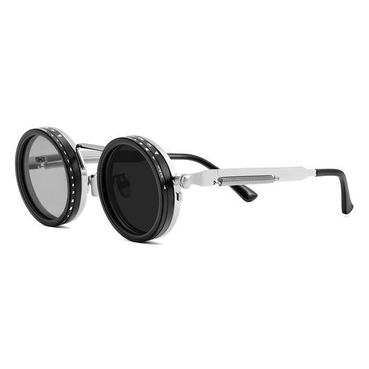 FEISEDY Adjustable Tint Sunglasses Polarized Men, 1-9 Gear Manual Dimming, Steampunk Round Metal Frame UV400 ND Filter B1400