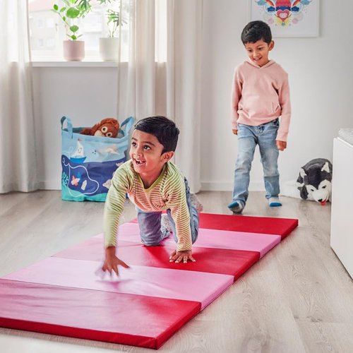 Folding Gym Mat, Thick Exercise Mat, Non-Slip Portable Floor Mat for Yoga, Home Workouts, Lightweight & Easy to Fold for Storage, Pink/red, 30.75 x 72.88 inches