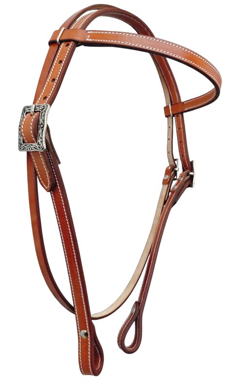 WEMBILS Western Leather Latigo Browband Headstall Double Stitched Brown Bridle for Horse, Equestrian Gifts for Horses (Tan)