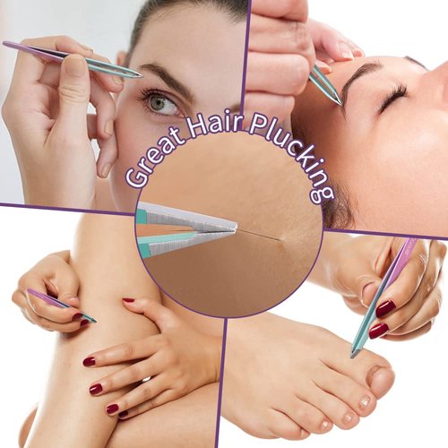 TsMADDTs 7PCS Tweezers for Women Facial Hair, Precision Tweezer Set for Eyebrows with Curved Scissor and Eyebrow Razor for Ingrown Hair