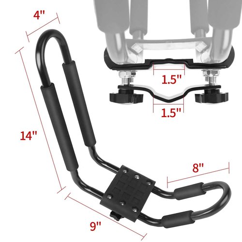Leader Accessories Kayak Rack 2 Pair J Bar for Canoe Surf Board SUP On Roof Top Mount Crossbar with 4 pcs Tie Down Straps