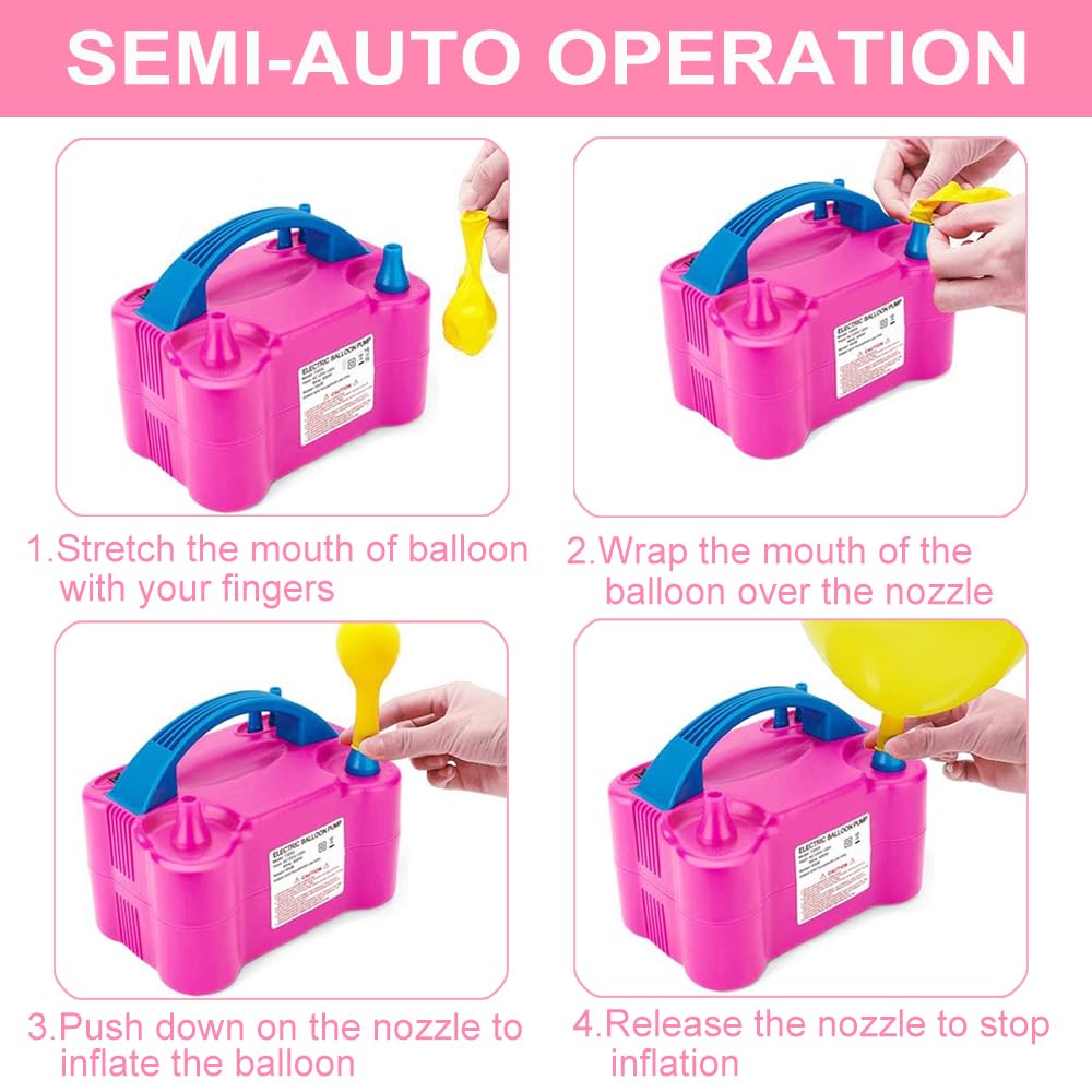 Balloon Pump Electric, 110V-120V Portable Dual Nozzle Balloon Blower with Tying Tools, Clips, Strips, Glues, Ribbons for Birthday Party Wedding Decorations
