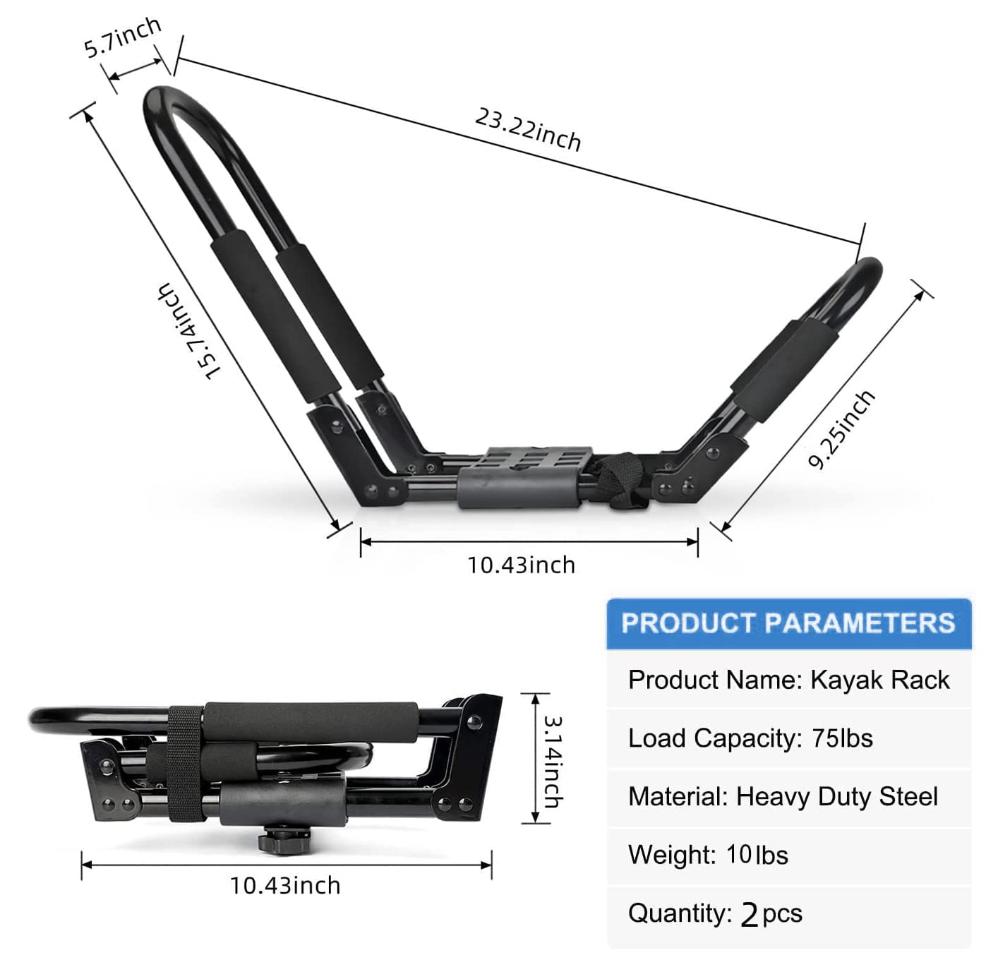 Kayak Roof Rack Foldable Kayak Roof Carrier Rack for Car, SUV, Pickup, Trucks, Kayaks Canoes Paddle Board Car Rack
