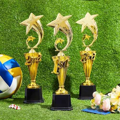 3 Pcs 3rd 2nd 1st Place Trophy First Place Plastic Trophy Award for Sports Tournament Funny Prize Cup for Football Soccer Competitions Reward Ceremony
