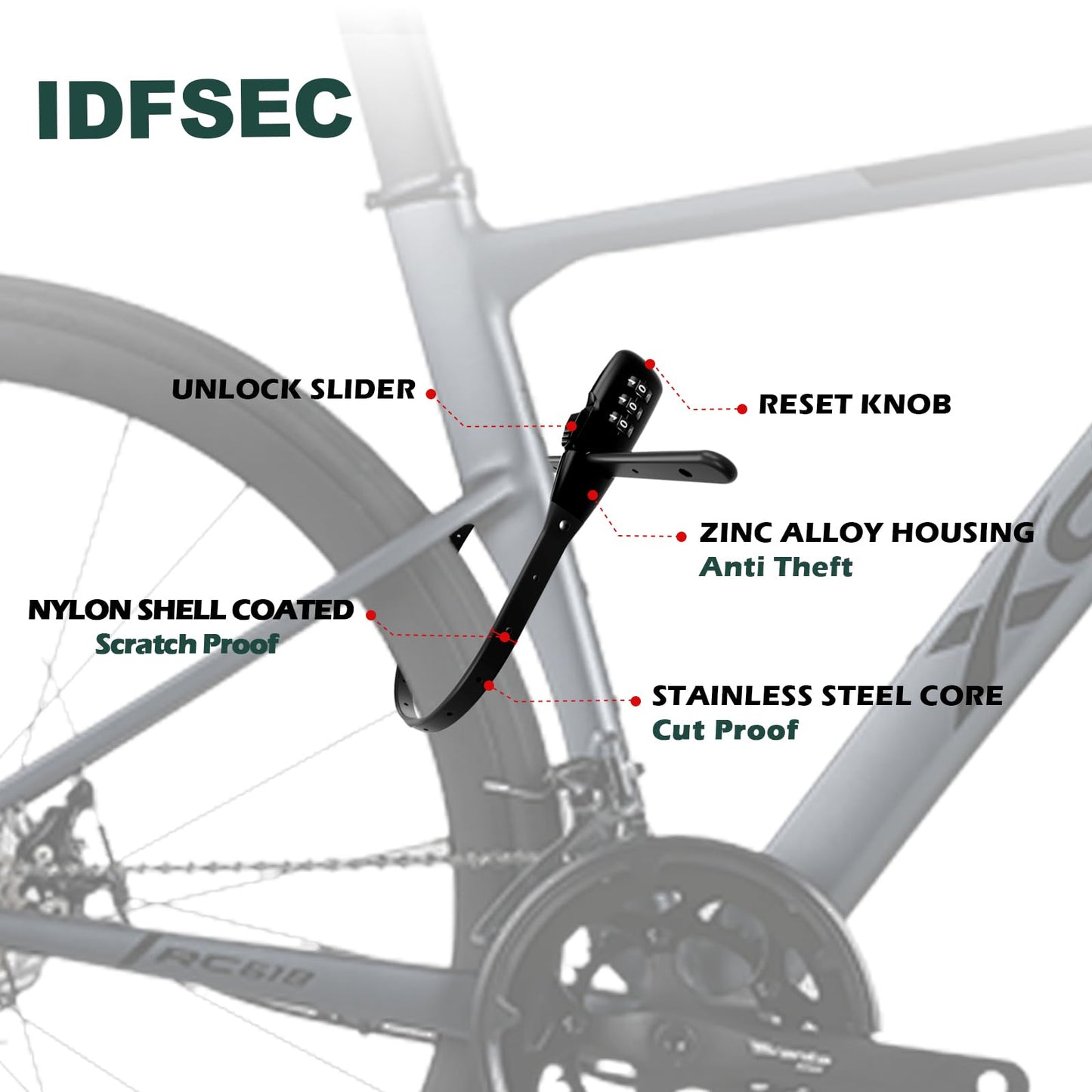 iDFSEC Zip Tie Bike Lock, Adjustable Cable Lock with Stainless Steel Core - Multi-Purpose Cable Lock for Securing Bike Rack, Helmets, Skis, Snowboards, Gates (2/Pack, Black)