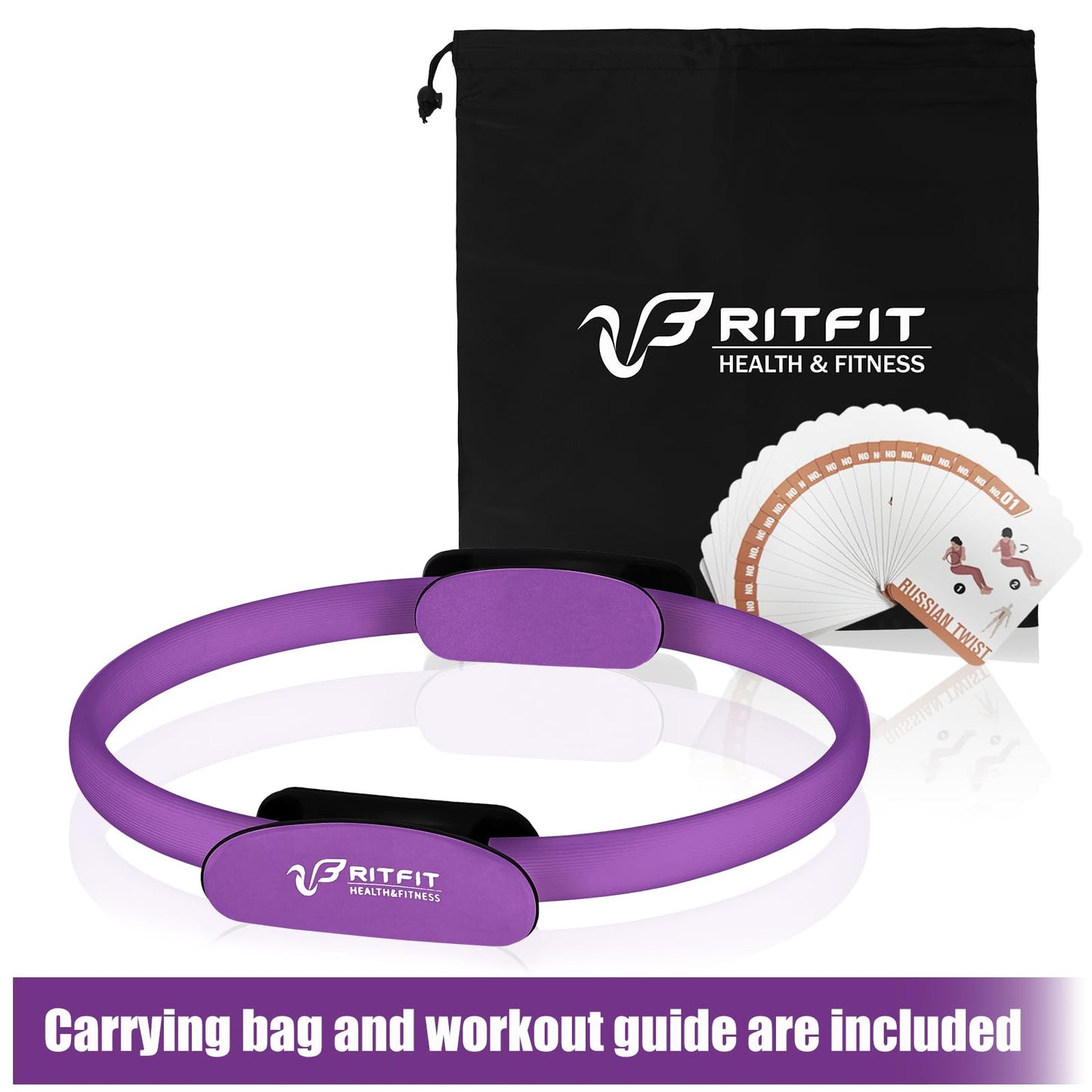 RitFit Pilates Ring Circle - 14 Inch Magic Fitness Circle for Toning Inner & Outer Thighs, Bonus Workout Guide Included (Purple)