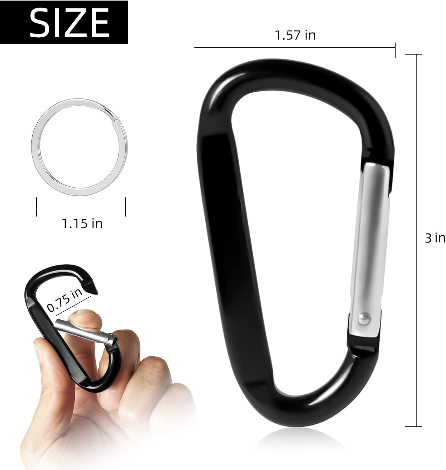 12PCS Aluminum Carabiner Clip - Carabeaner D Ring Shape,Spring Snap Key Chain Clip Hook,Keychain Clip,Multipurpose for Camping, Hiking,Backpacking or Other Outdoor Activities, Black.