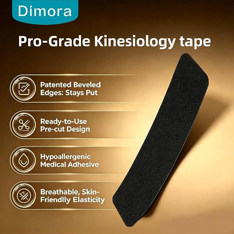 Dimora Kinesiology Tape, Precut 40 Strips on 2 Rolls, 10” Cotton Athletic Tape - Black (Variation: Black+2 Rolls)