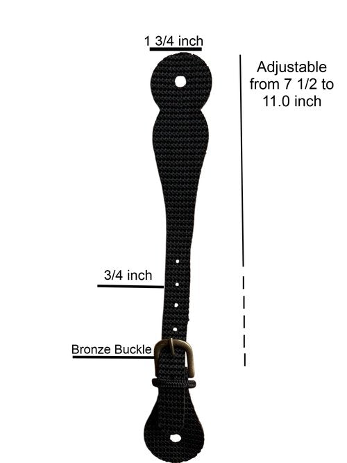 Villanos Arts - Nylon Strap for Western Spurs - Bronze Buckle, Adjustable and Heavy Duty - for Horseback Riding, Rodeo and Western Boots, Waterproof, Equestrian, Heel Strap. (Black)