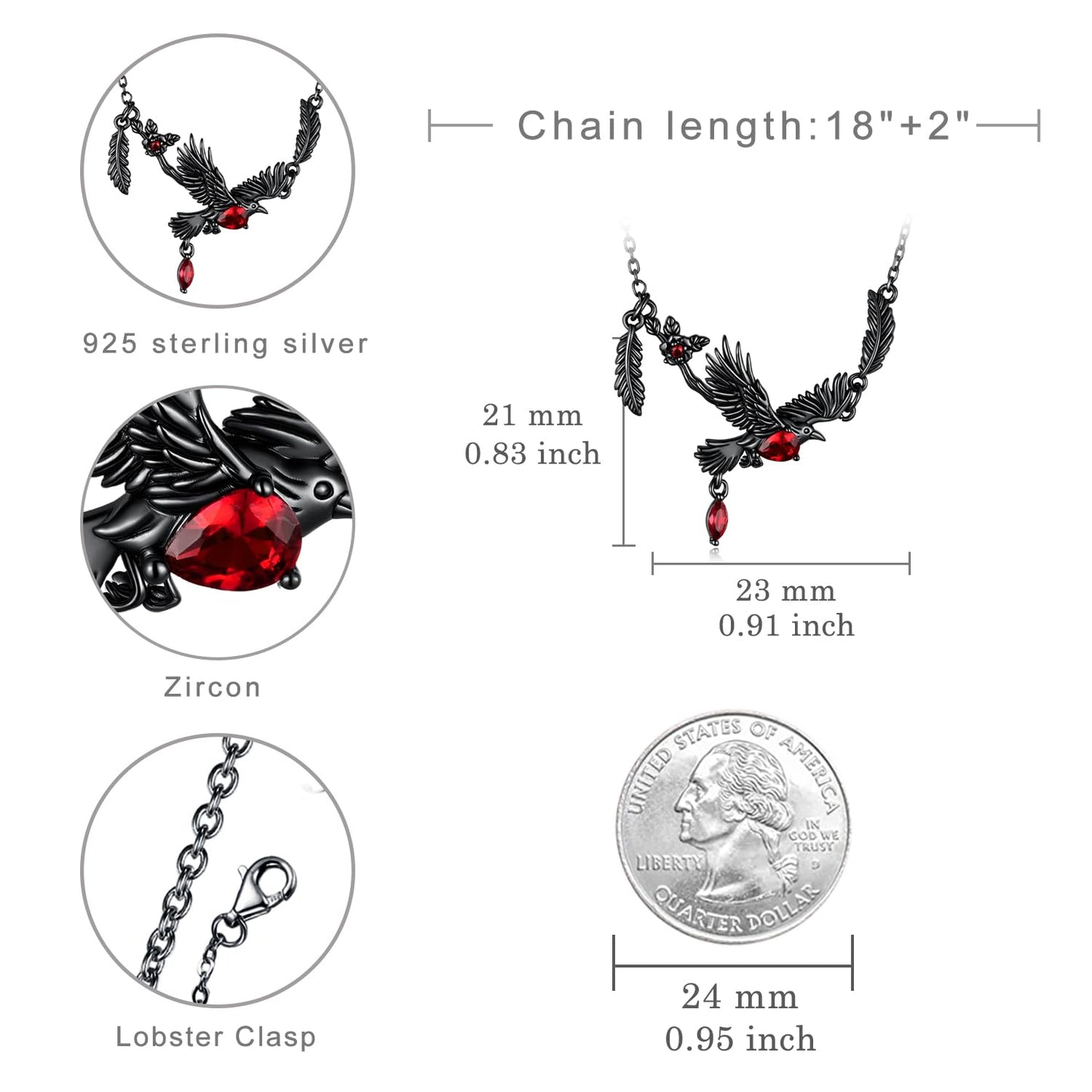Yorionke Gothic Crow Necklace 925 Sterling Silver Black Raven Necklace Gothic Jewelry Gifts for Women