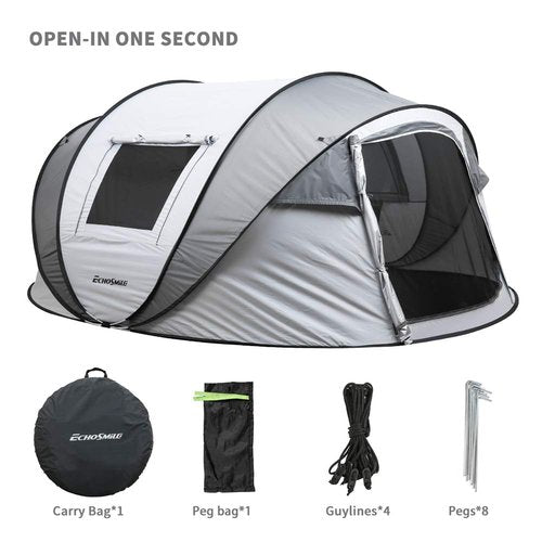 EchoSmile Instant Pop Up Tent for 6, Water Resistant Dome Tent, Easy Setup for Camping, Hiking & Outdoor, Portable with Carry Bag, 3 Season